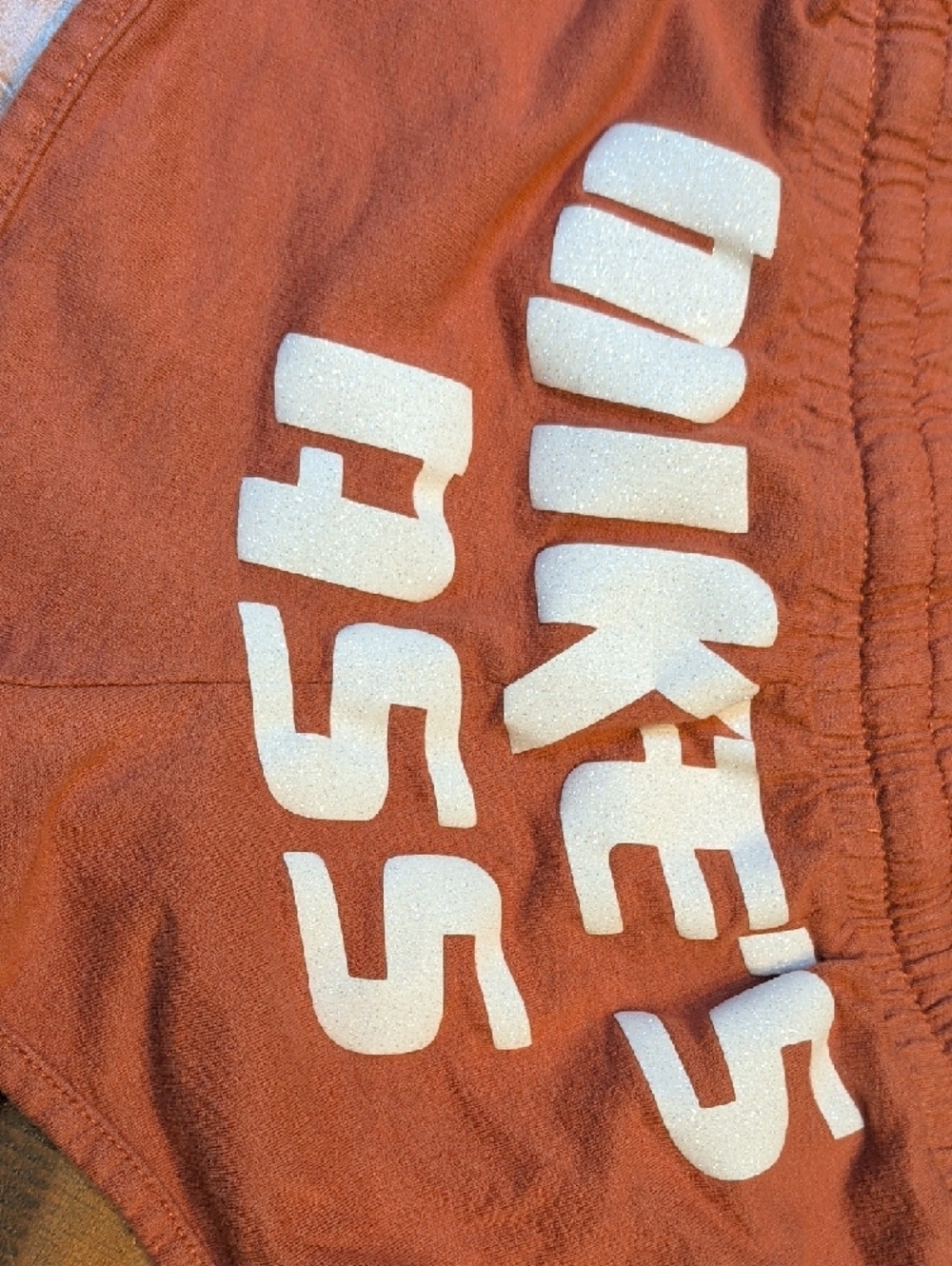 "Mikes Ass" Red Graphic Casual Shorts with White Glitter Print - Picture 9 of 9